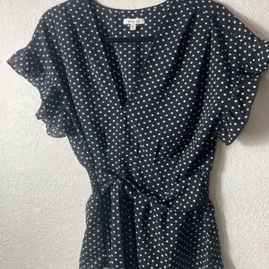 Max Studio V-neck Ruffle Short-sleeve Tie Belt Blouse Sz L